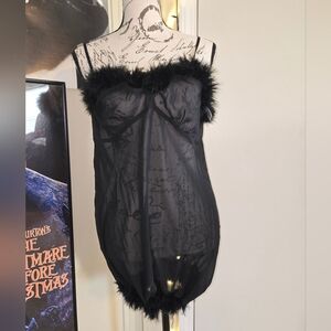 Black Mesh Faux Feather Dress